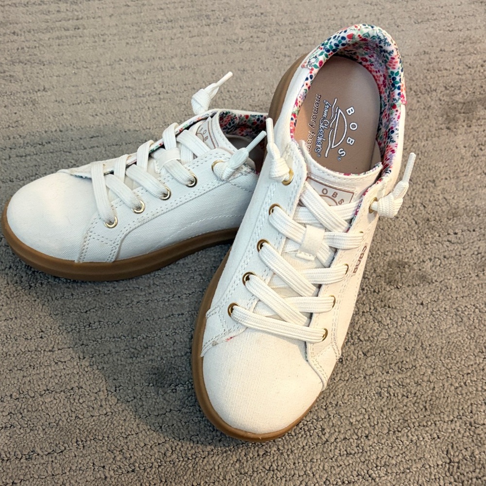 Skechers BOBS White Shoes with Floral Interior